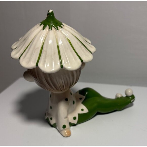 Vtg Ceramic Elf Pixie Figure Flower Hat Polka Dot Outfit Anthropomorphic MCM Jap - Picture 4 of 7